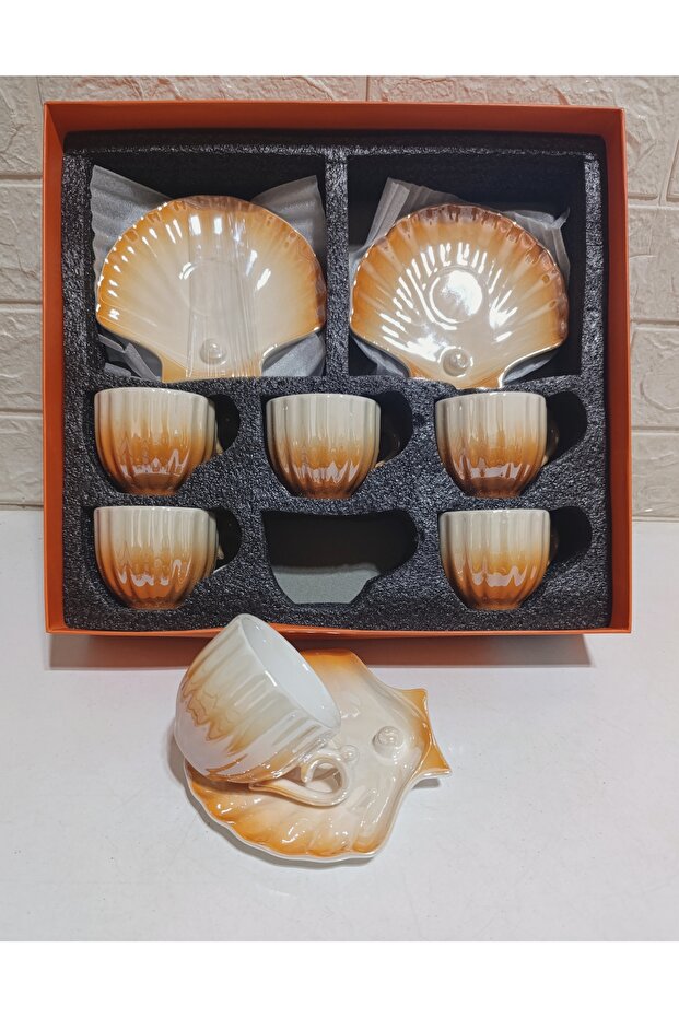 Oyster Model 6-Person Porcelain Pearl Cup Set. (90 ml)