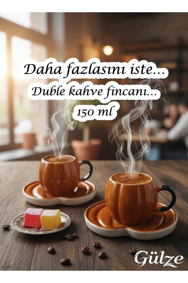 2 Person (4 Pieces) Carmella Double Coffee Cup (6 Different Colors, 100% Handmade, Special Design)