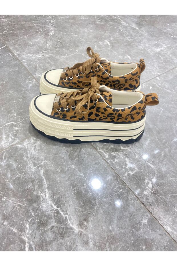 LEOPAR DESENLİ KALIN TABAN SNEAKER - 1