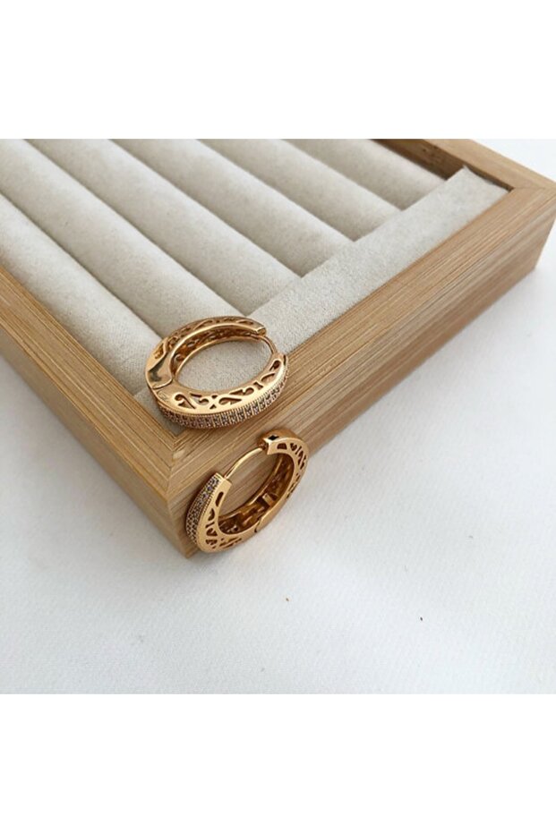 Taşlı Halka Gold Çelik Küpe