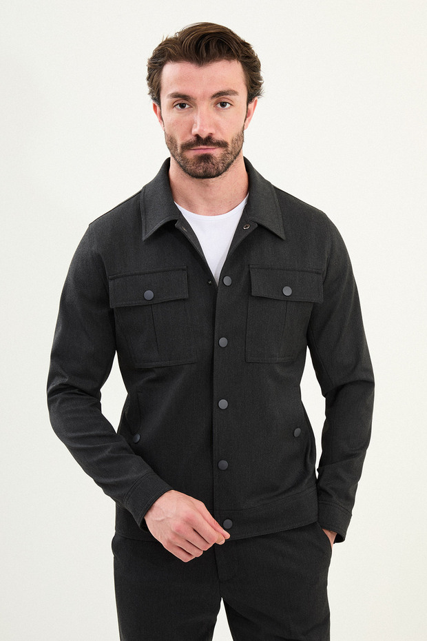 Straight Slim Fit Shirt Collar Men's Coat Anthracite - 39657.25K
