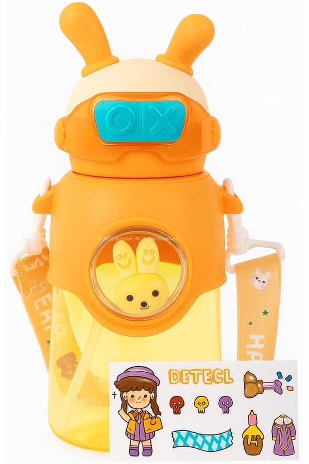 750 ml Hanging Children's Water Bottle with Rabbit Figure and Lid with Sticker Gift