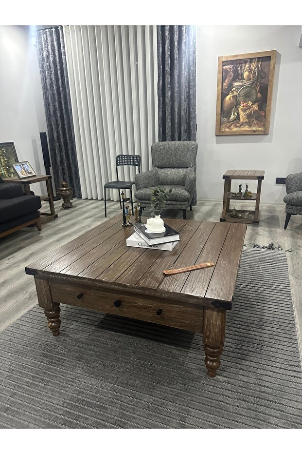 Masif rustik ahşap orta sehpa eskitme - 2