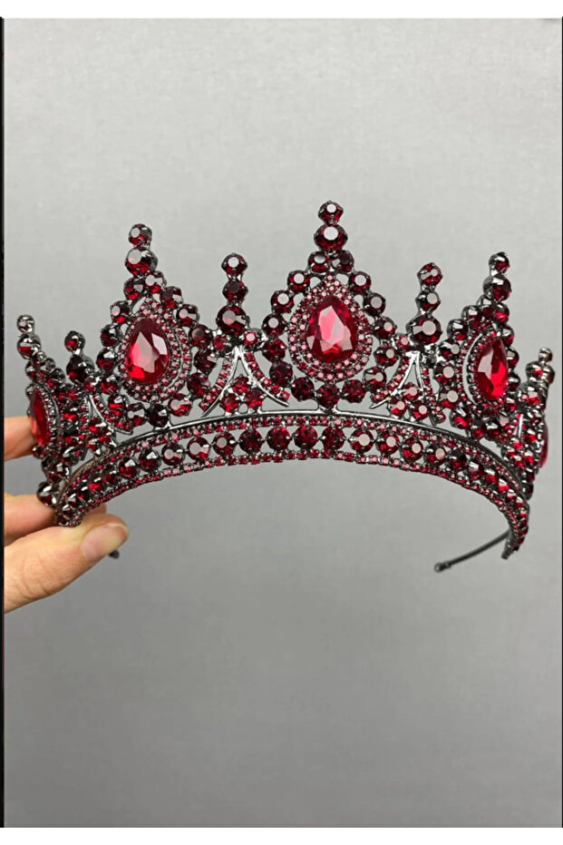 Santa Mina Burgundy Color Crystal Stone Elegant Bridal Crown Hair Accessory
