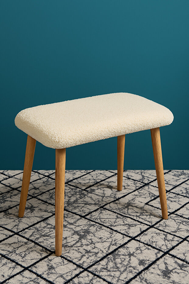 Peluş Teddy Kumaş Pofidik Ahşap Ayaklı Geniş Oturum Alanlı Puf Bench - 1