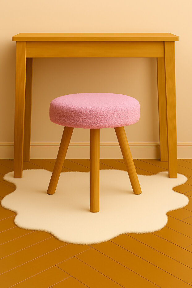 Teddy yuvarlak Puf Bench Ahşap Retro Ayak Dekoratif Peluş Tabure - 1