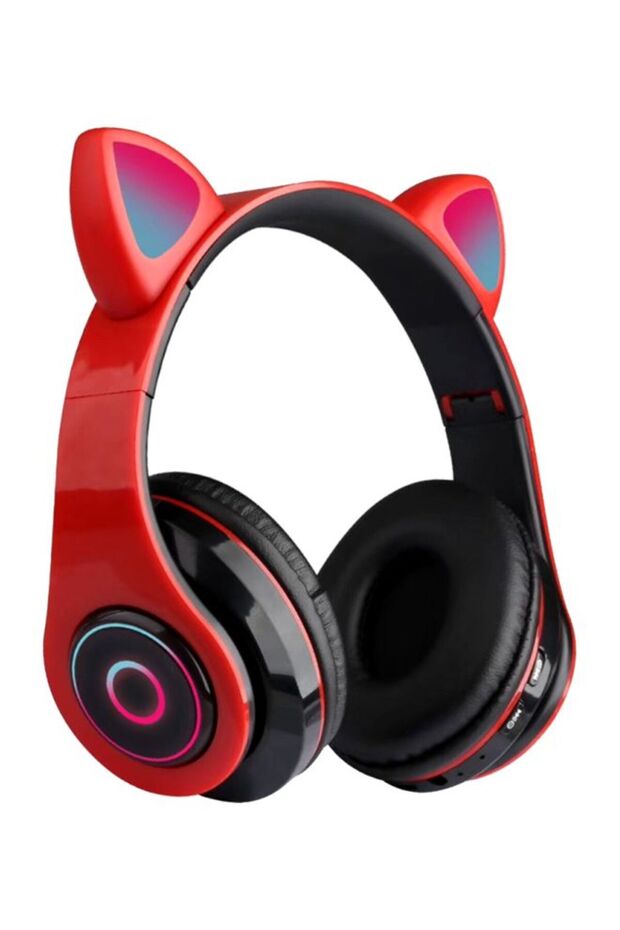 سماعات رأس بلوتوث مضيئة من BG Cat Ear باللونين الأحمر والأسود