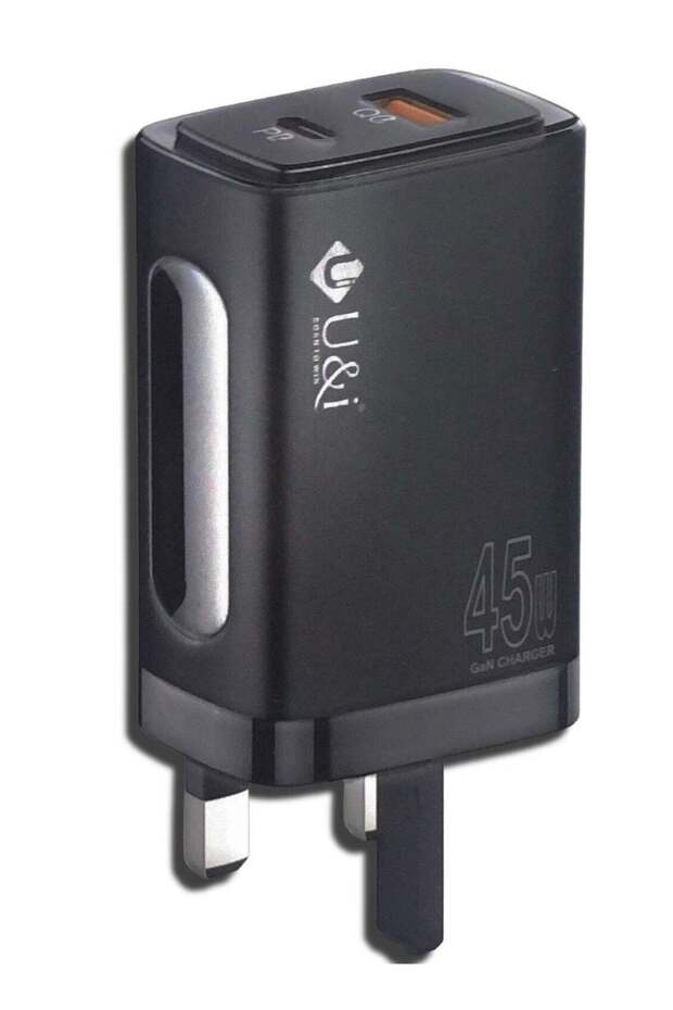 U&i BORN TO WIN 45W PD+ Super Fast Charger, Dual Port Type-C and USB, VOOC Compatible, with 1m Cable