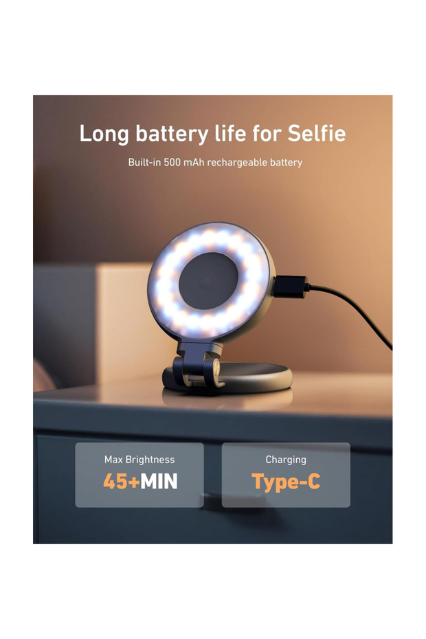 Magnetic Selfie Light –360° LED Ring Light, 3 Color Modes, Adjustable Brightness, USB-C Rechargeable - 5
