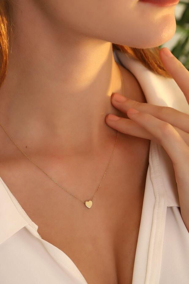 Mini Kalp 14 Ayar Altın Kolye - 4
