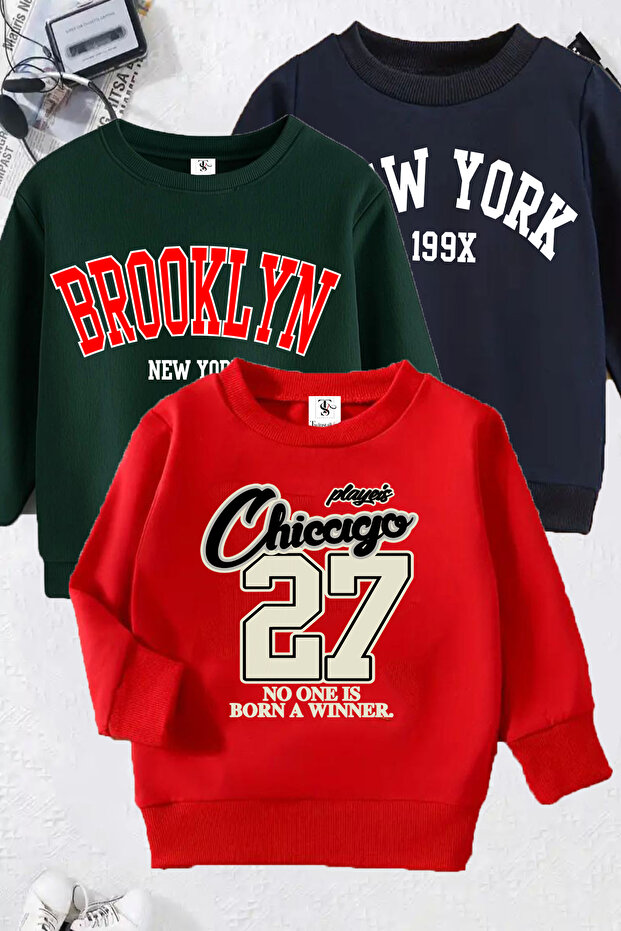 سويت شيرت للأطفال من Brooklyn and Mixed مكون من 3 قطع للجنسين باللون الأزرق الداكن والأخضر والأحمر