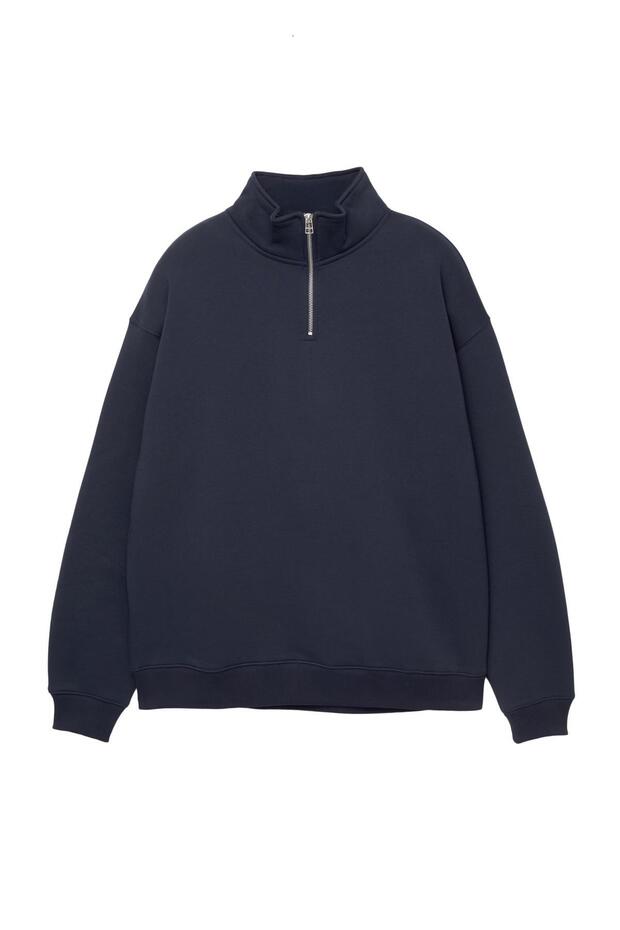 Fermuarlı dik yaka basic sweatshirt - 3