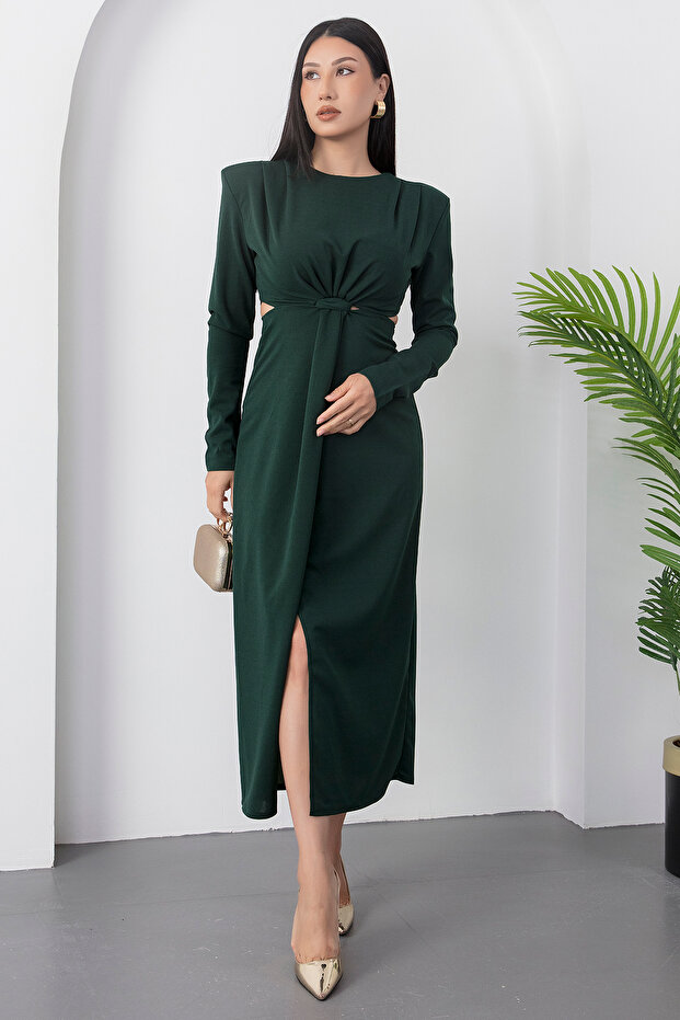 Bisiklet Yaka Yan Bel Dekolteli Elbise NY4493 - 5