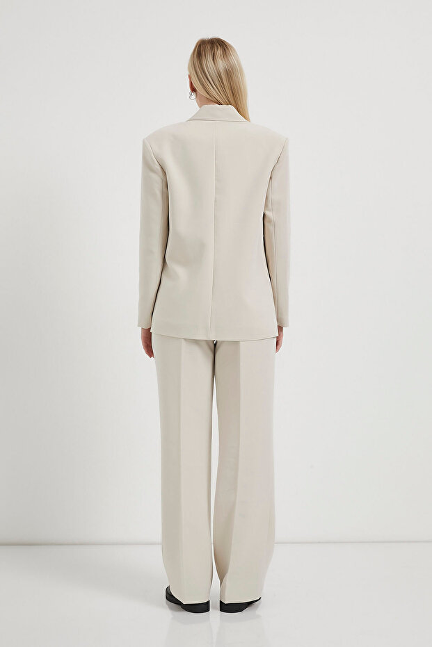 Kadın Çift Düğmeli Premium Basic Krem Blazer Ceket - 5