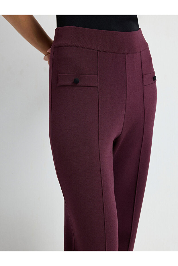 Önü Düğmeli Triko Pantolon - 6