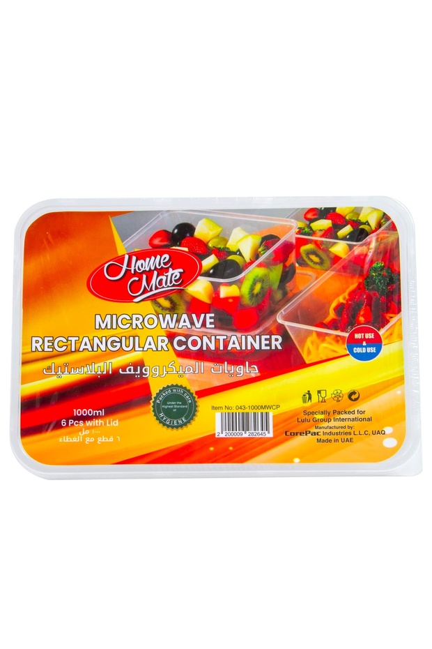 Home Mate 1 Litre Microwave Rectangular Container Set of 6 – BPA Free, Durable & Reusable - 1