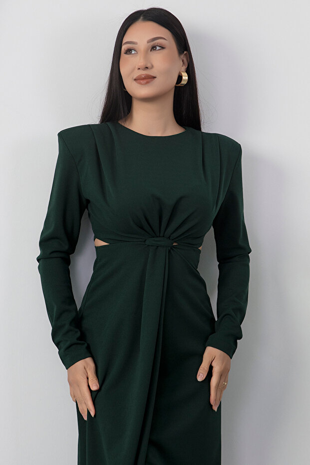 Bisiklet Yaka Yan Bel Dekolteli Elbise NY4493 - 2