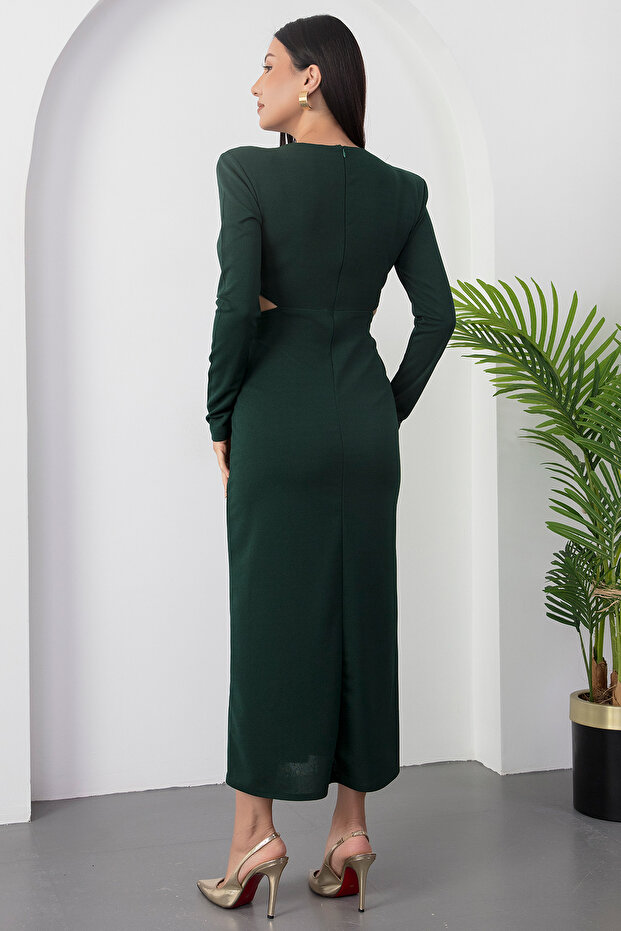 Bisiklet Yaka Yan Bel Dekolteli Elbise NY4493 - 8