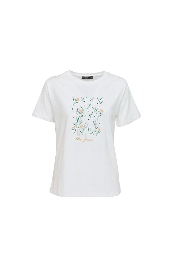 Floral Patterned White Tshirt