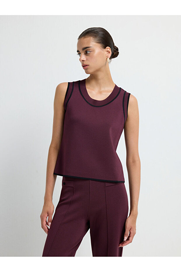 Şerit Detaylı Triko Bluz - 5