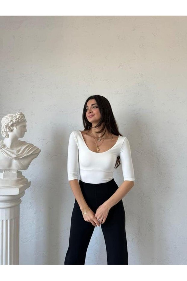 Ecru Half Sleeve Jolie Round Neck Blouse
