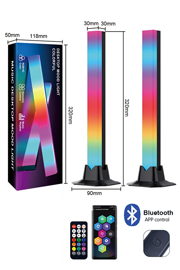 RGB Gaming Light Bars Set of 2 Desktop Music Rhythm LED Ambient Lights with Bluetooth APP Control - 1