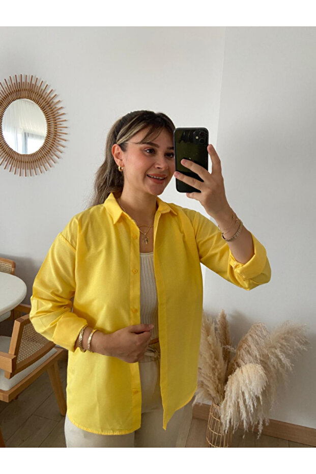 Kadın Oversize Basic Uzun Gömlek - 1