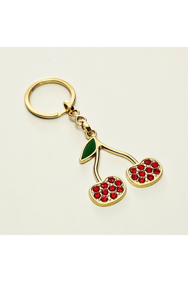 Keychain Bag Accessory Cherry Figure Stone Keychain Stylish Design Gold Silver Color
