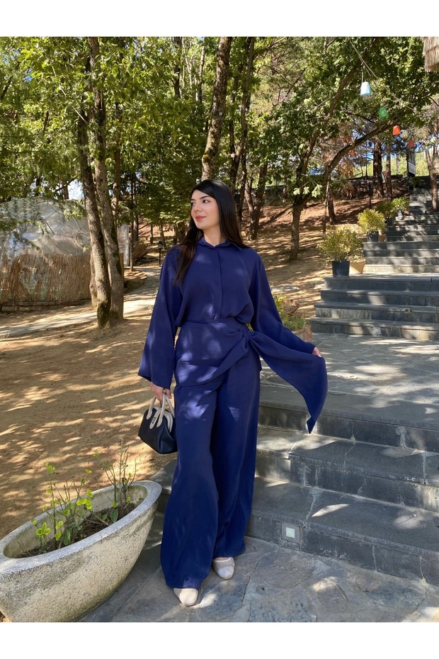 Şal detaylı pantolon gömlek takım - 2