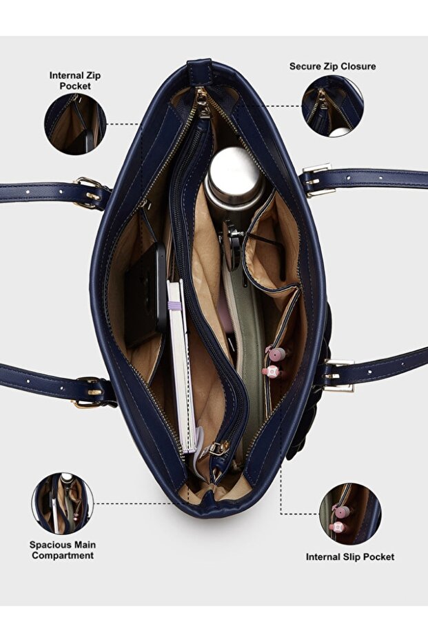 حقيبة توت بلوم متوسطة الحجم باللون الأزرق البحري - 5