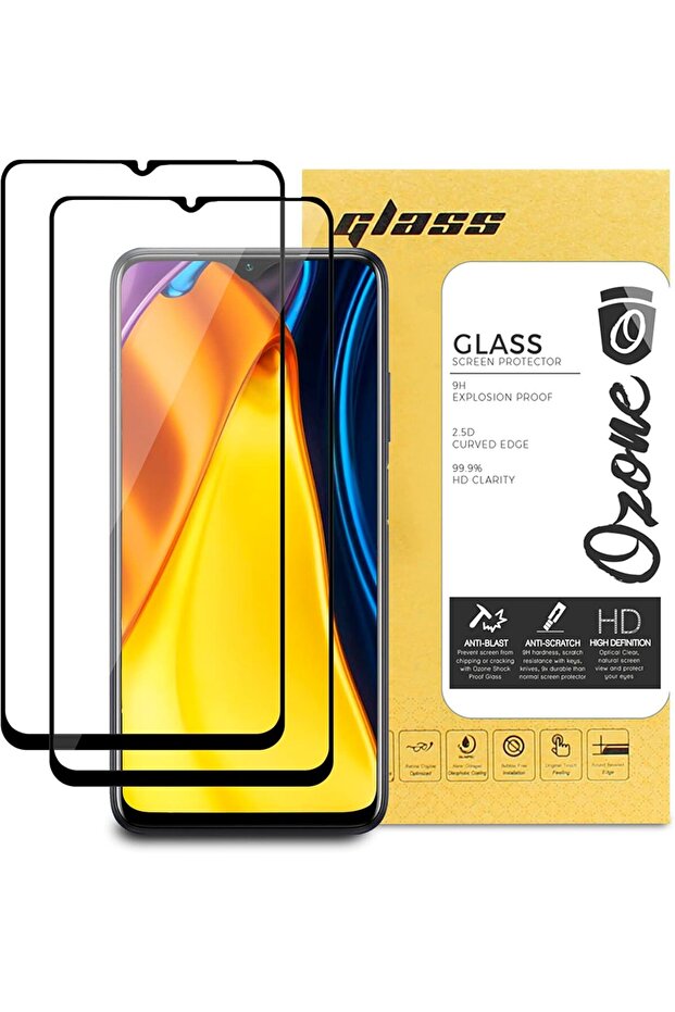 Xiaomi Poco M3 Screen Protector | Tempered Glass Protector | Black |Pack of 2