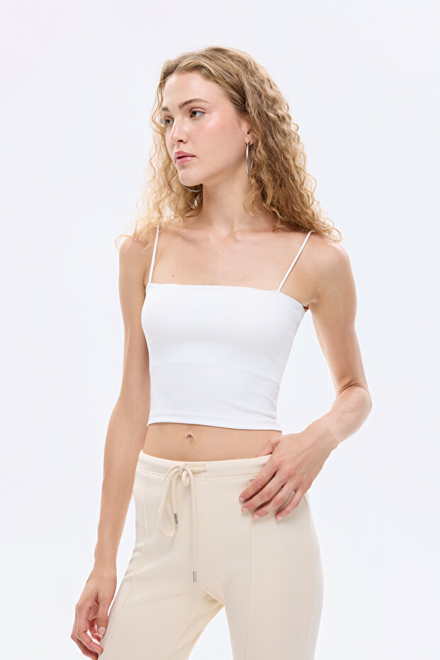 Kadın İp Askılı Basic Crop Atlet Ekru - 3