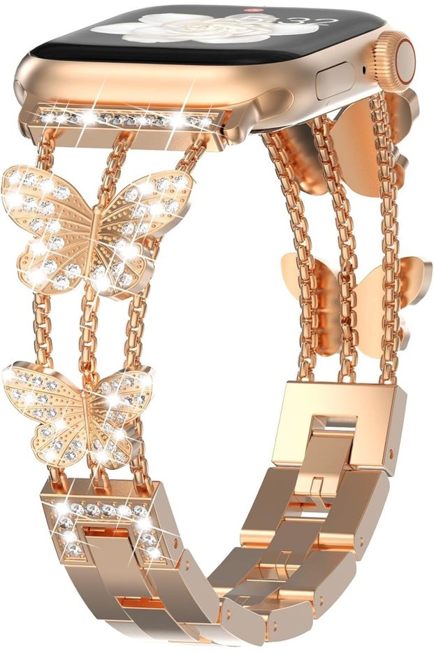 Apple Watch 38mm 40mm 41mm 42mm | Diamond Metal Watch Band | Rose Pink