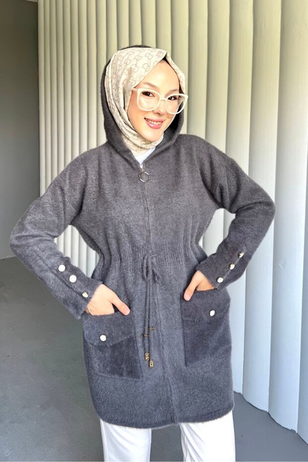 Angora Kapüşonlu Hırka - 2