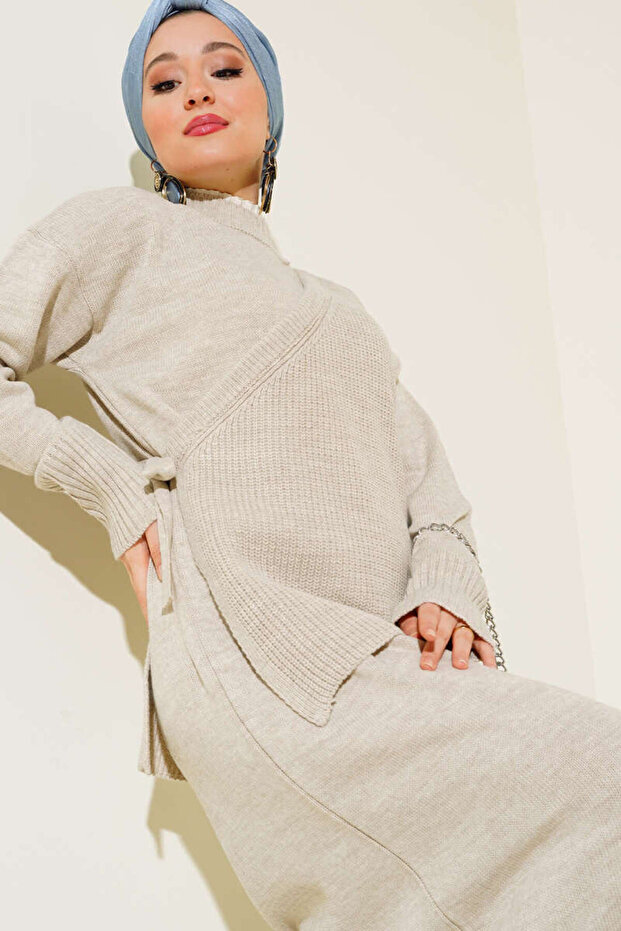Knitwear Dress with Side Ties Vest Standard Size (between 36/44) Beige