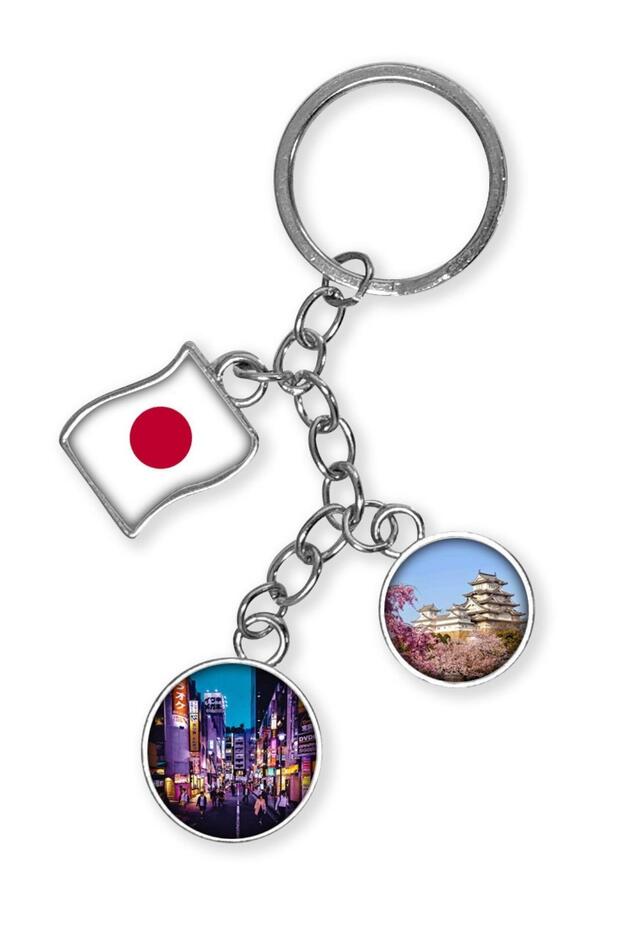 Japan Triple Epoxy Metal Double Sided Drop Keychain Japan
