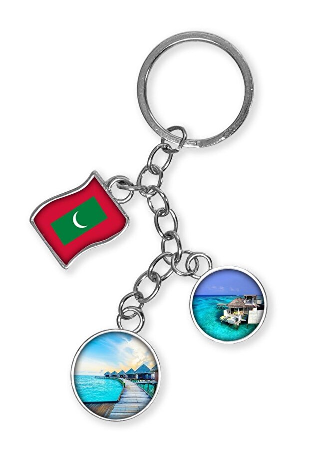 Maldives Triple Epoxy Metal Double Sided Drop Keychain Maldives