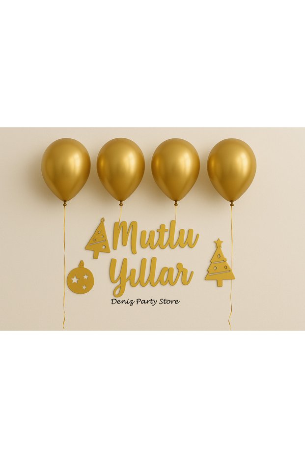 Set of 4 Metallic Gold Balloons Happy New Year Calligraphy Lettering
