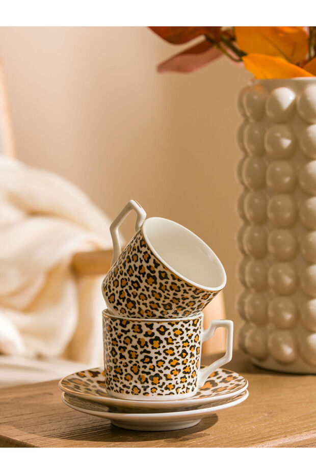 Sparkling Selections from Shining Store |   Leopard Patterned Porcelain Coffee Cup Set for Two, 90 ml - 2