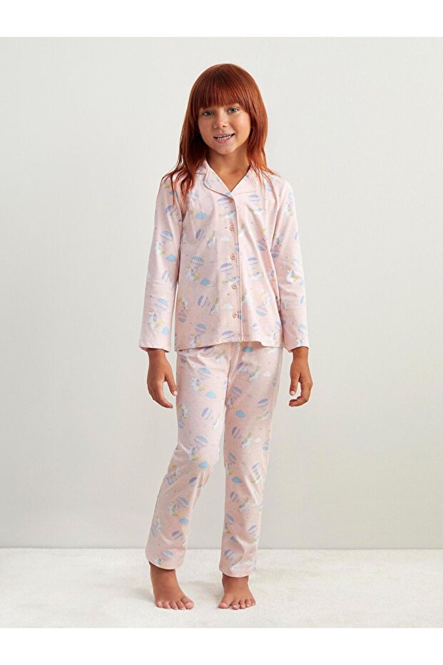 Gömlek Yaka Baskılı Kız Çocuk Pijama - 1