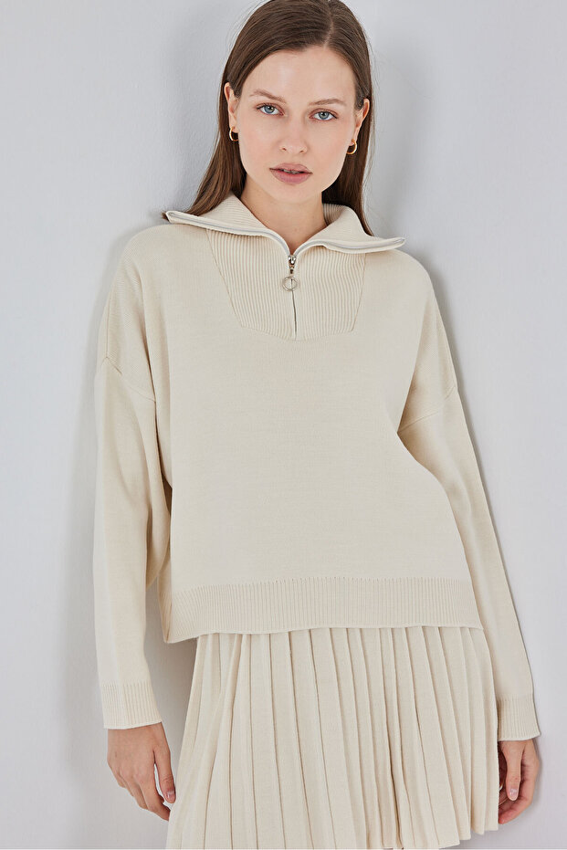 Kadın Kazak Etek İkili Takım 15938 - Ekru - 1