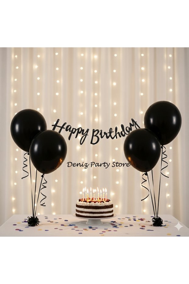 4 Pieces Metallic Black Balloon Happy Birthday Calligraphy Lettering Set