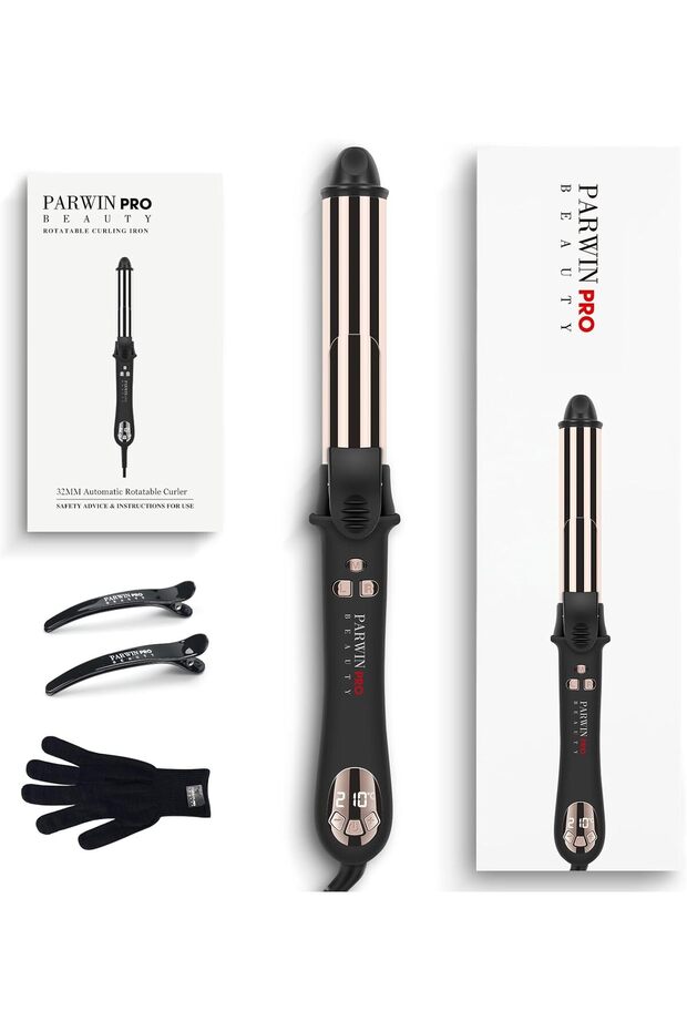 360° Rotating Automatic Hair Curler, PARWIN PRO BEAUTY 32MM Hair Curling Wand