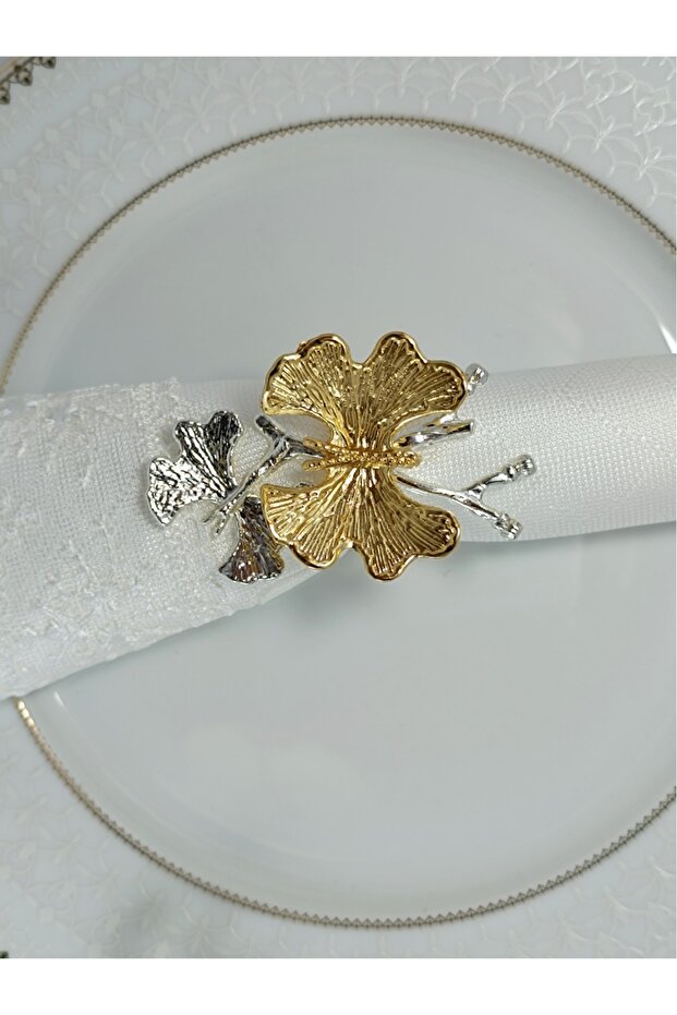 2Pcs Gold Metal Napkin Rings with Butterfly and Silver Butterfly Branches Napkin Ring Ring Tableware Dining
