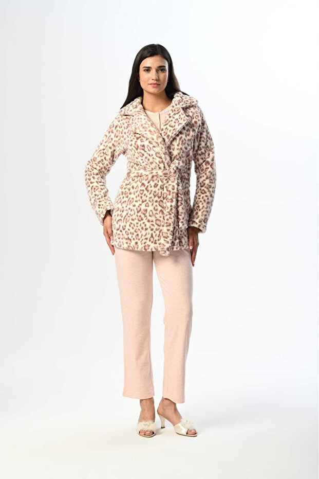 Women's Powder Fleece Dressing Gown Patterned Winter Special Design Maternity Maternity Dressing Gown Pajama Set