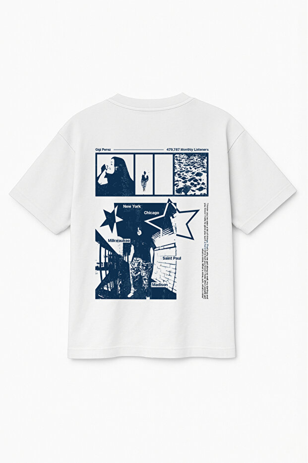 Oversize White Unisex Gigi Perez Printed T-Shirt