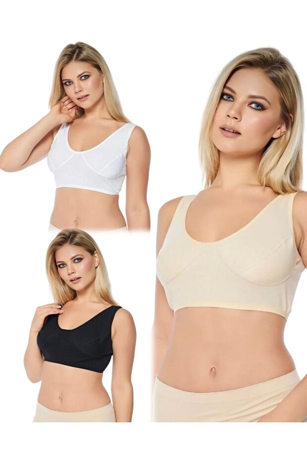 3-Piece Assortment Pack Thick Strap Full Lycra Ribbed Half Tank Top (Lambada Mother Bra) Ers31007