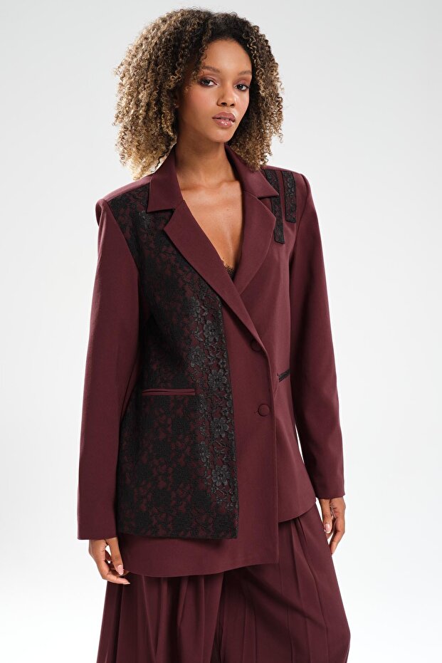 Women's Lace Detailed Double Breasted Design Blazer Jacket