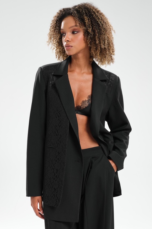 Women's Lace Detailed Double Breasted Design Blazer Jacket