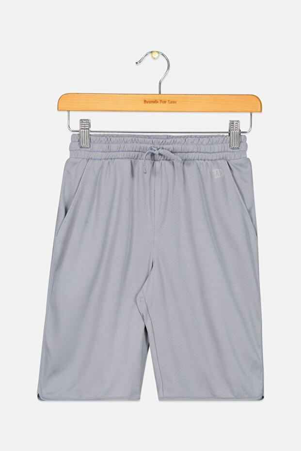 Kids Boy Plain Drawsting Basic Shorts, Grey - 1